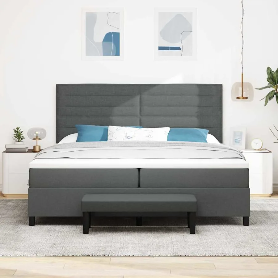 Lit à ressorts avec matelas Gris foncé 200 x 200 cm tissu - 3