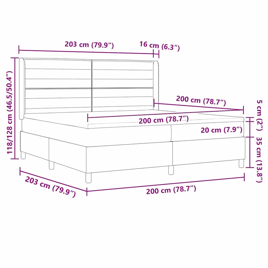 Lit à ressorts avec matelas avec LED Gris 200 x 200 cm tissu - 14