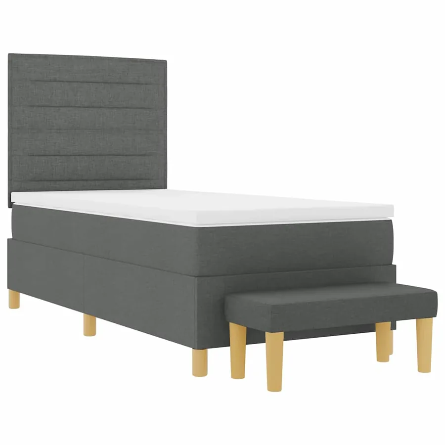 Lit à ressorts avec coussin Gris foncé 200 x 90 cm tissu - 7