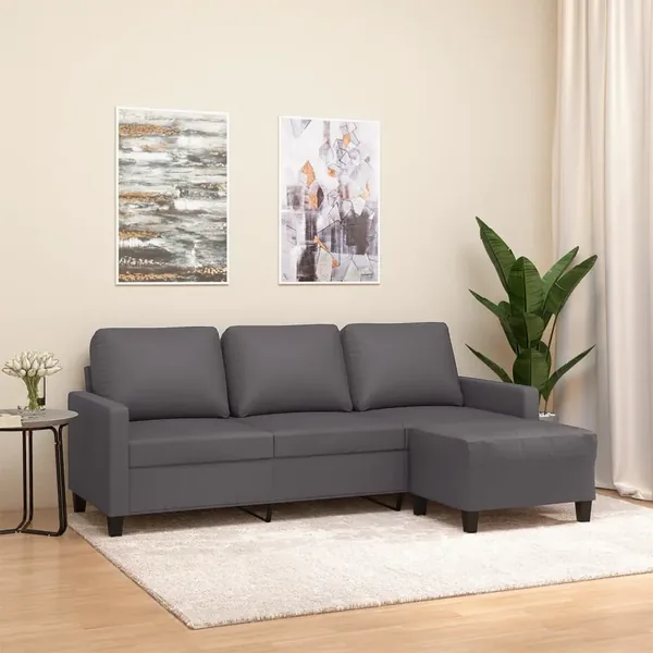 Canapé à 3 places avec repose-pieds Gris 180 cm Similicuir
