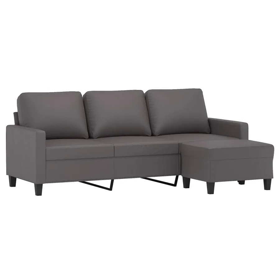 Canapé à 3 places avec repose-pieds Gris 180 cm Similicuir - 3