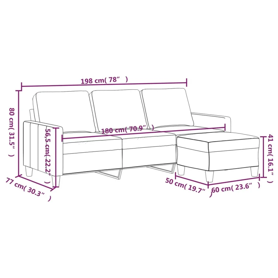 Canapé à 3 places avec repose-pieds Gris 180 cm Similicuir - 7
