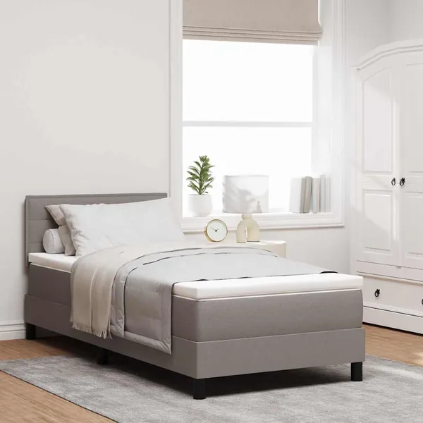 Lit à ressorts avec matelas avec LED Taupe 90 x 200 cm tissu