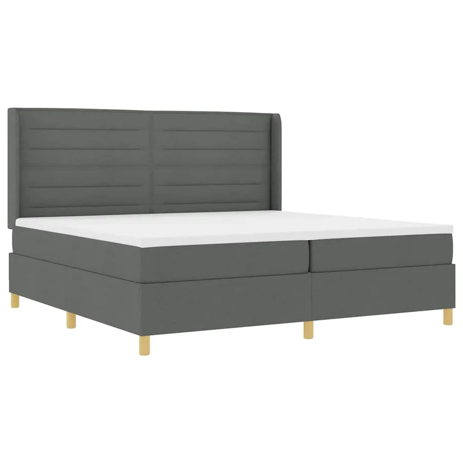 Lit à ressorts avec matelas Gris foncé 200 x 200 cm tissu - 4