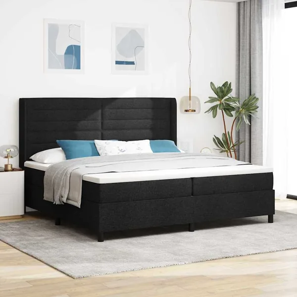 Lit à ressort LED avec matelas Noir 200 x 200 cm tissu