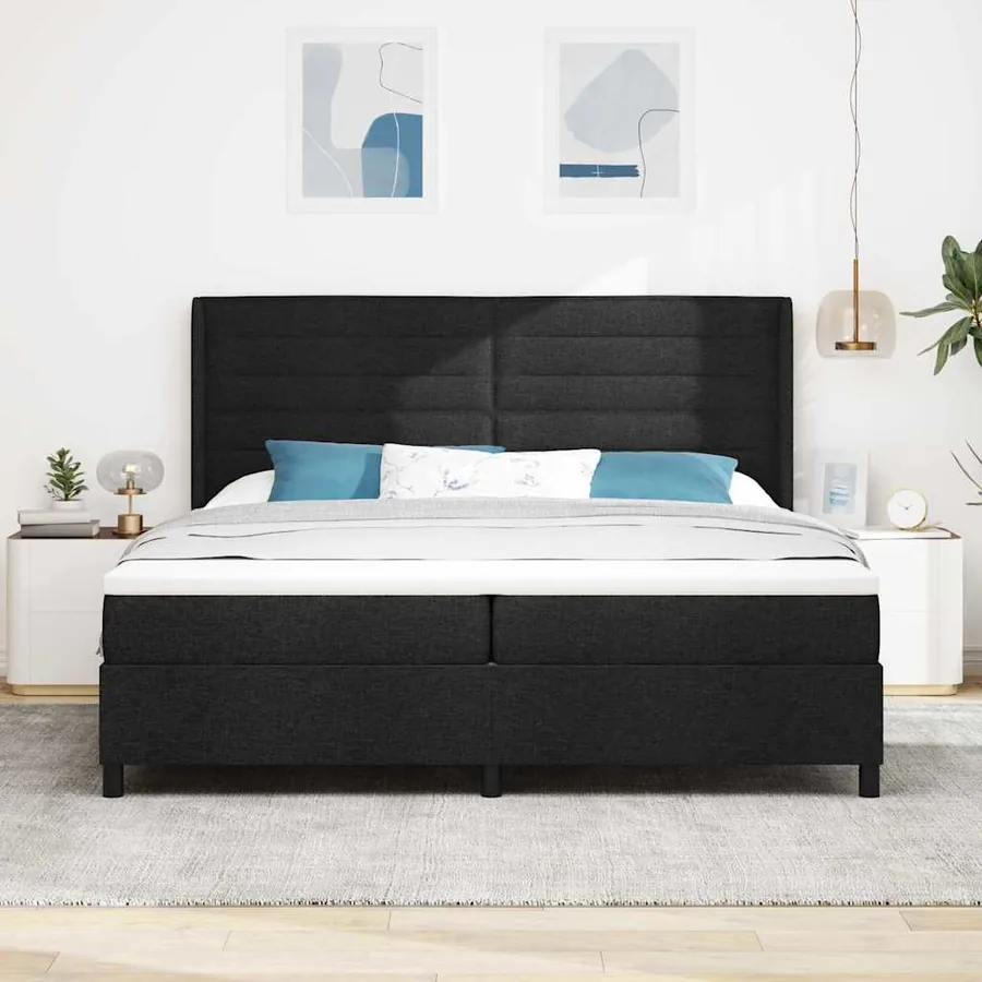 Lit à ressort LED avec matelas Noir 200 x 200 cm tissu - 4