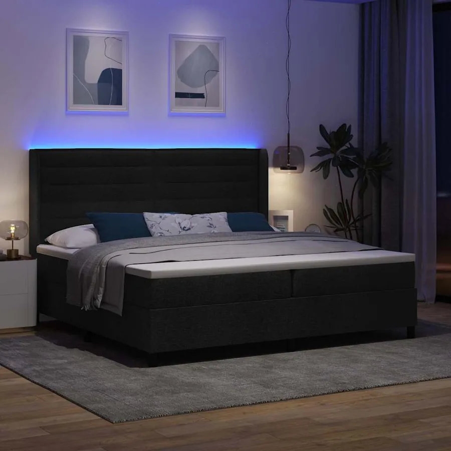 Lit à ressort LED avec matelas Noir 200 x 200 cm tissu - 5