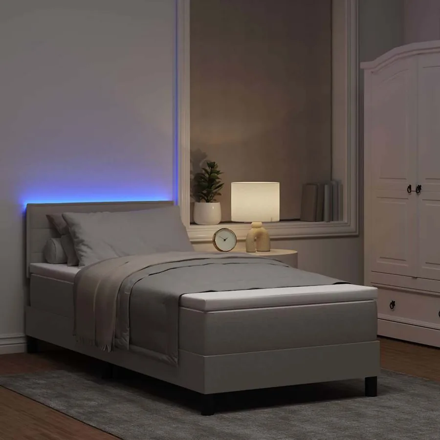 Lit à ressorts avec matelas avec LED Taupe 90 x 190 cm tissu - 5
