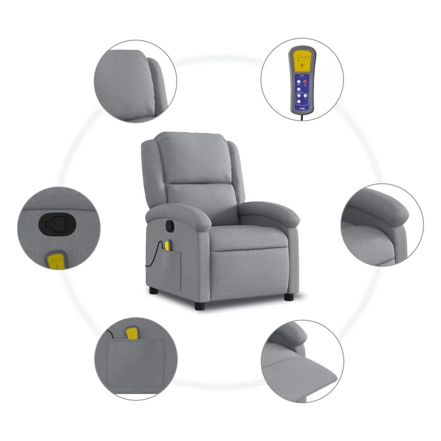 Fauteuil de massage inclinable en tissu gris clair - 6