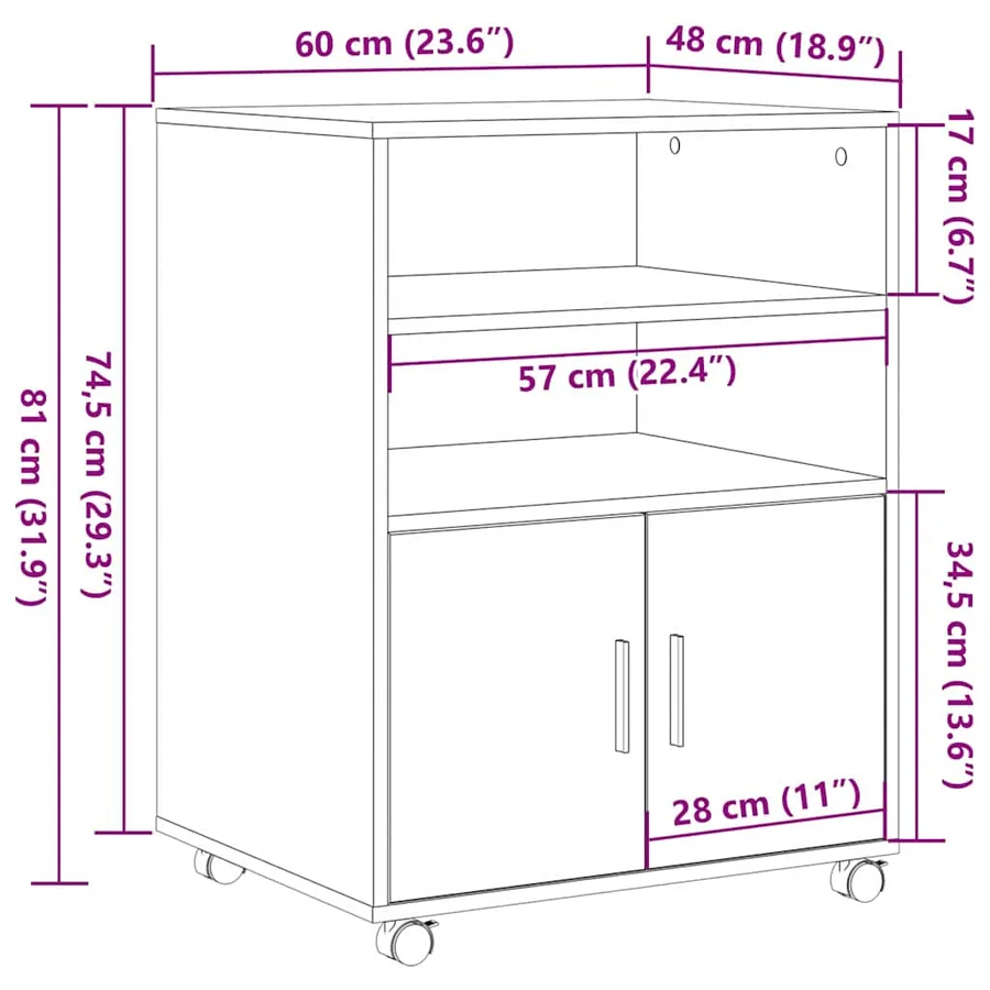 Armoire avec étagère avec roue Chêne noir 60 x 48 x 74,5 cm - 13