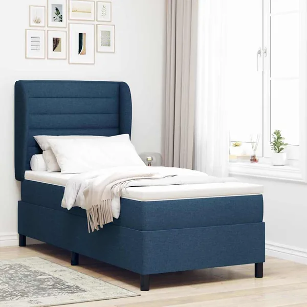 Lit à ressorts avec matelas Bleu 90 x 200 cm tissu