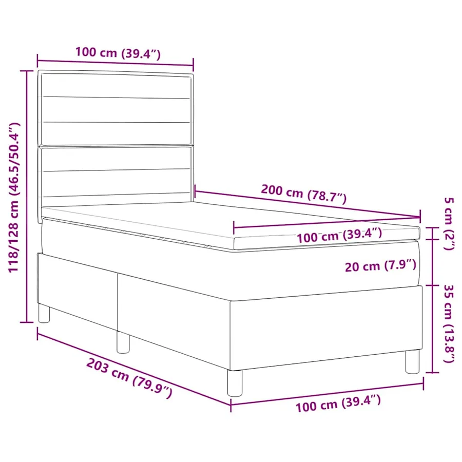 Lit à ressorts avec matelas Marron foncé 100 x 200 cm tissu - 12