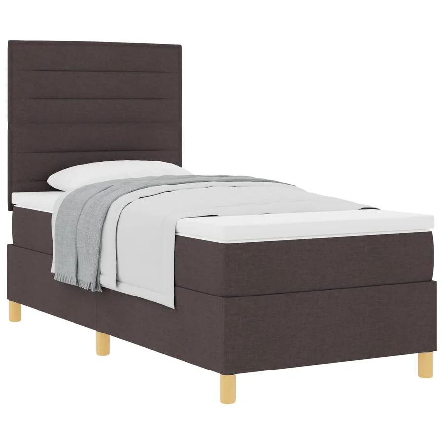Lit à ressorts avec matelas Marron foncé 100 x 200 cm tissu - 2