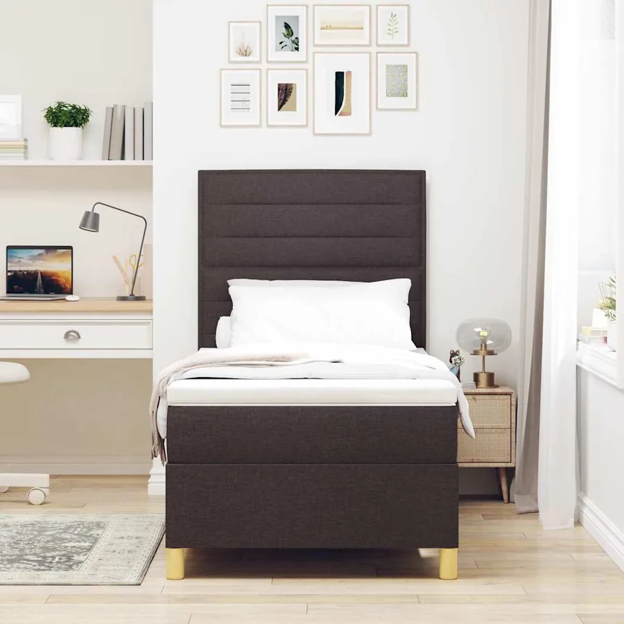 Lit à ressorts avec matelas Marron foncé 100 x 200 cm tissu - 3