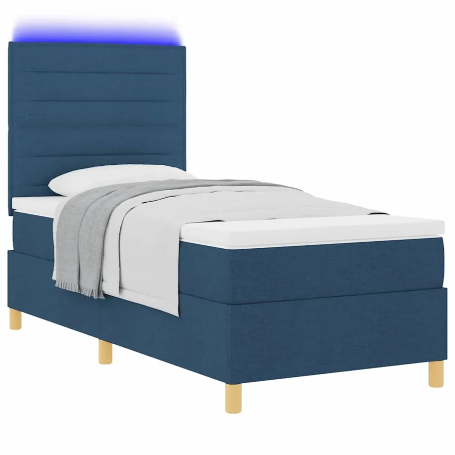 Lit à ressort LED avec matelas Bleu 90 x 190 cm tissu - 3