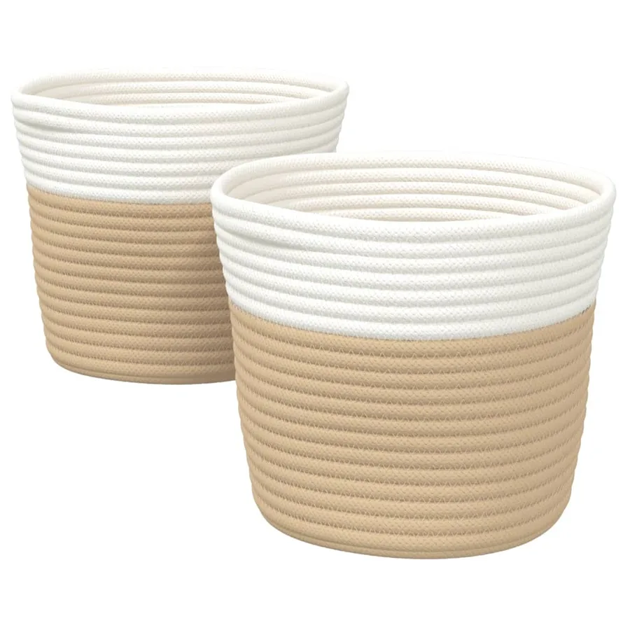 Paniers de rangement 2 pcs beige et blanc Ø24x18 cm coton - 2
