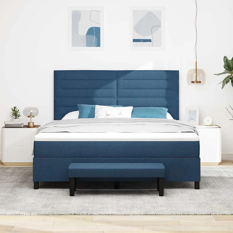 Lit à ressorts avec tête de lit Bleu 180 x 200 cm tissu - 3
