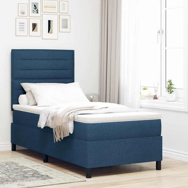 Lit à ressorts avec matelas avec LED Bleu 90 x 200 cm tissu