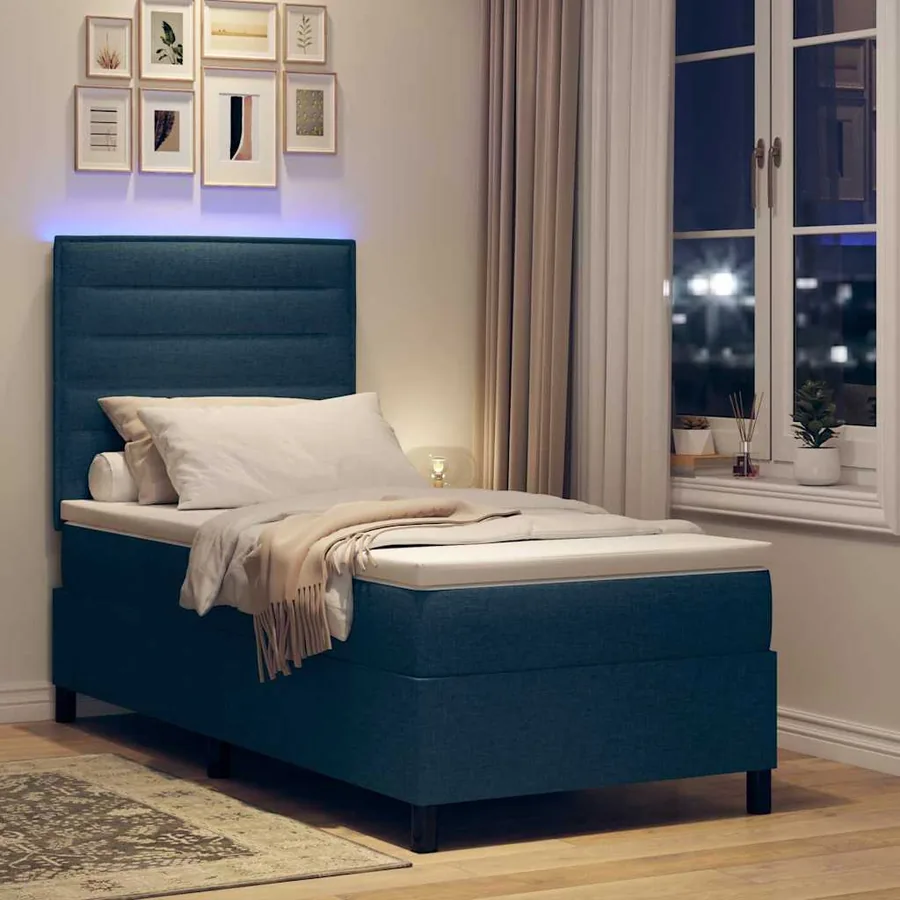 Lit à ressorts avec matelas avec LED Bleu 90 x 200 cm tissu - 5