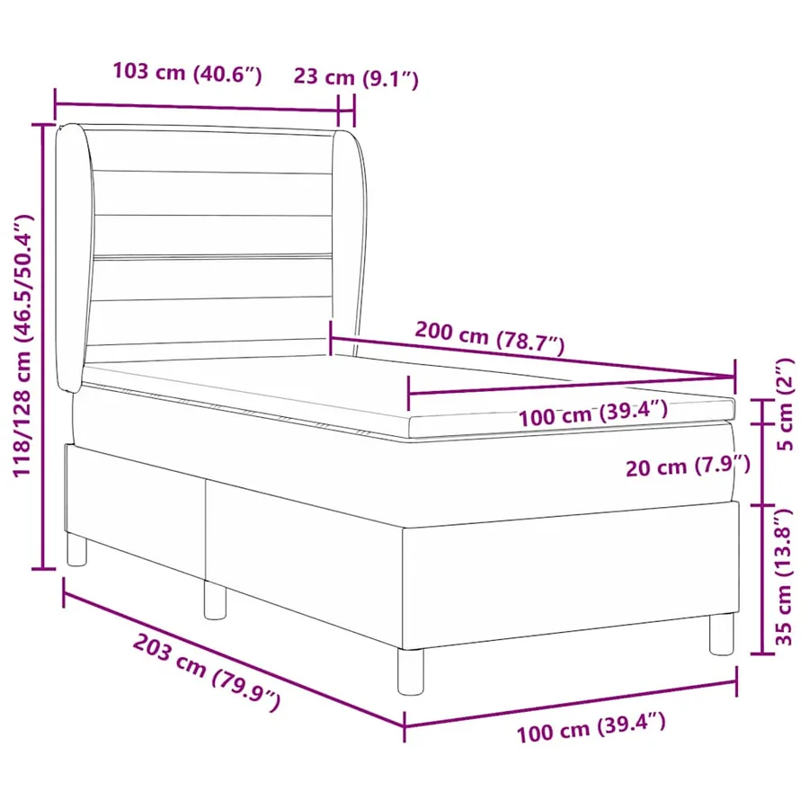 Lit à ressorts avec matelas Marron foncé 100 x 200 cm tissu - 12