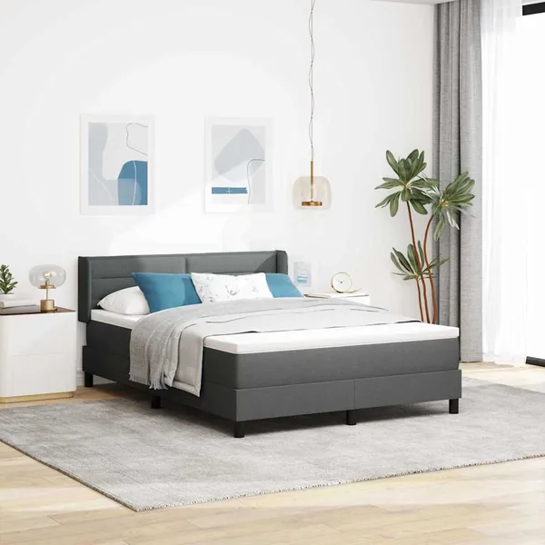 Lit à ressorts avec tête de lit Gris foncé 200 x 160 cm tissu