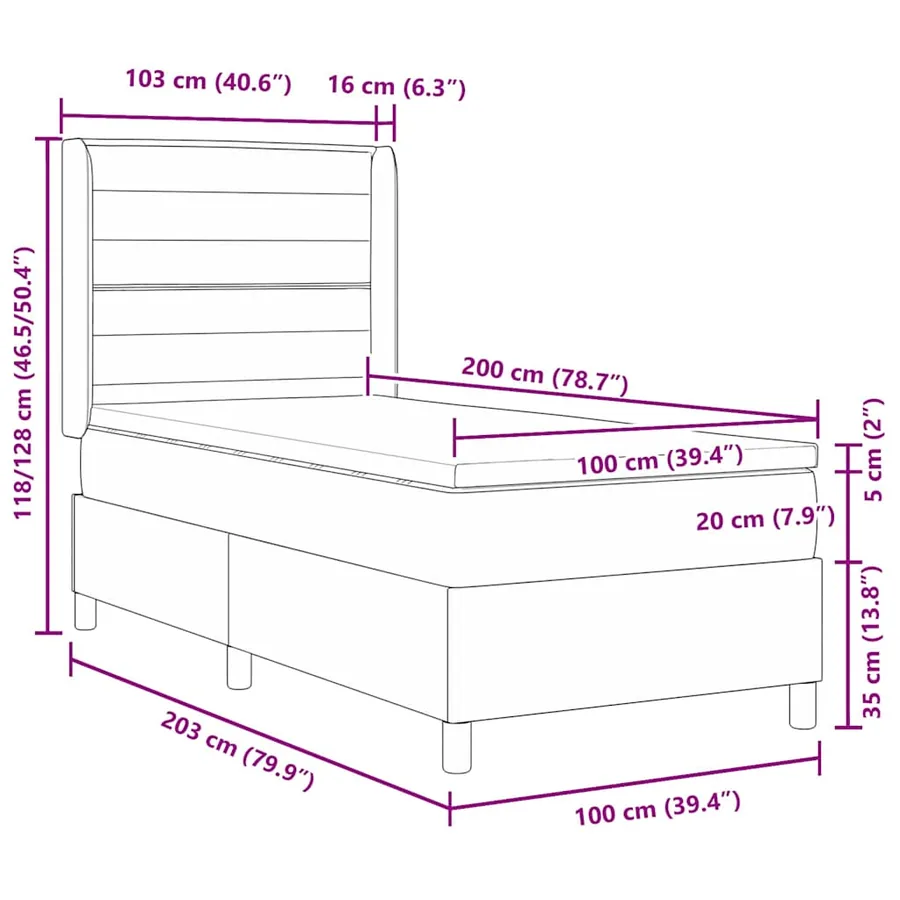 Lit à ressorts avec matelas Marron foncé 200 x 100 cm tissu - 12