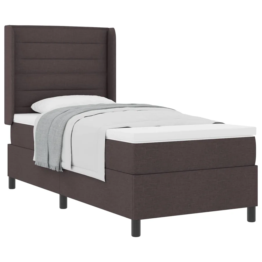 Lit à ressorts avec matelas Marron foncé 200 x 100 cm tissu - 2
