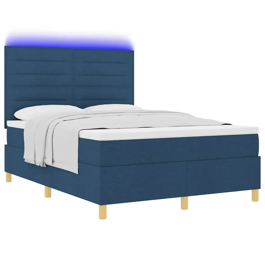 Lit à ressort LED avec matelas Bleu 140 x 200 cm tissu - 3