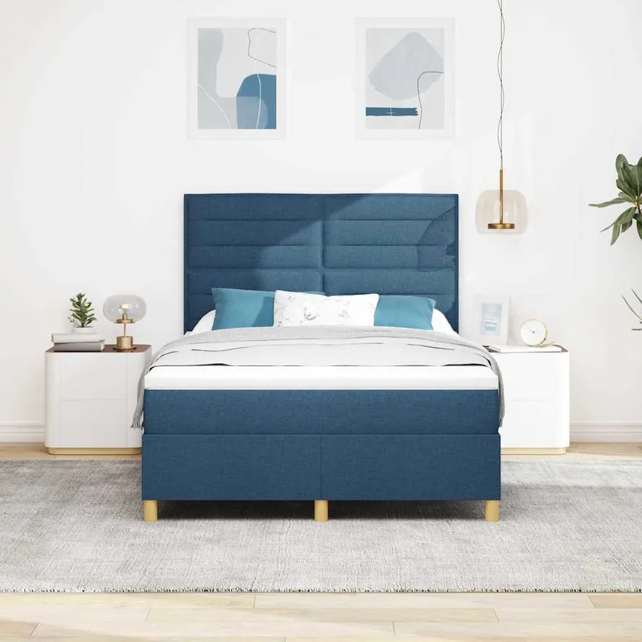 Lit à ressort LED avec matelas Bleu 140 x 200 cm tissu - 4