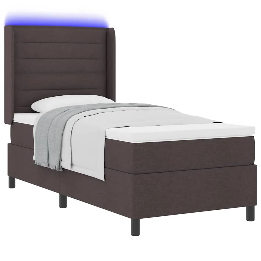 Lit à ressort LED avec matelas Marron foncé 100 x 200 cm tissu - 3
