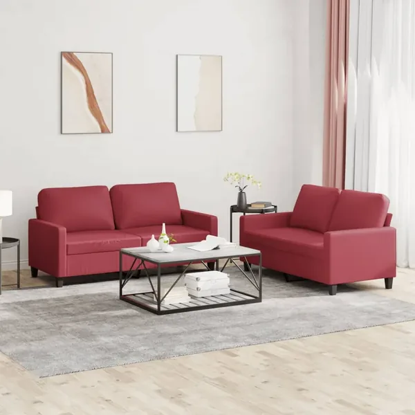 Ensemble de canapés 2 pcs et coussins Rouge bordeaux Similicuir