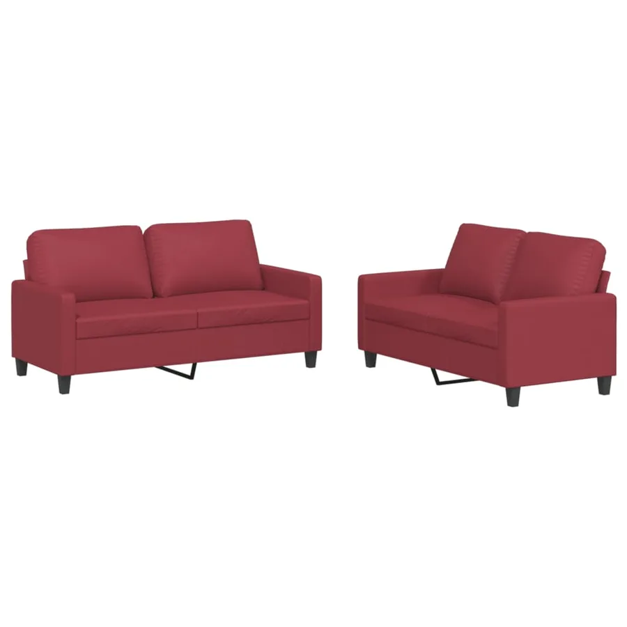 Ensemble de canapés 2 pcs et coussins Rouge bordeaux Similicuir - 2