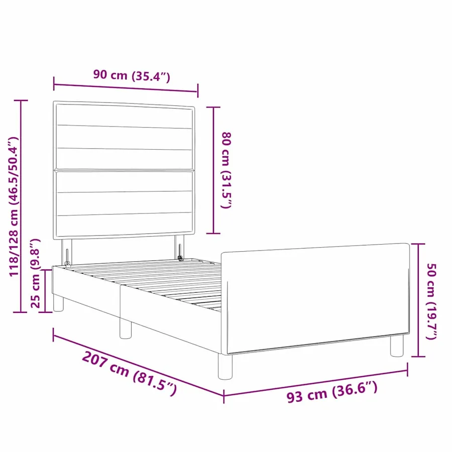 Cadre de lit avec tête de lit Gris foncé 90 x 200 cm tissu - 13