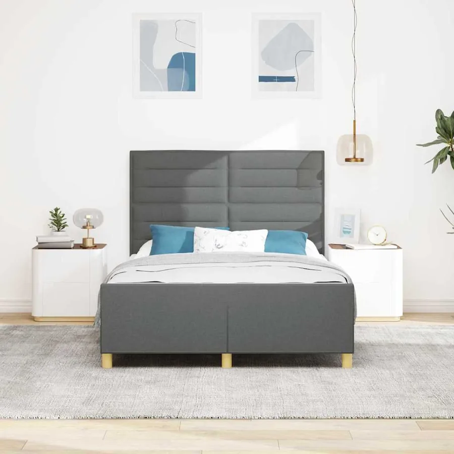 Cadre de lit avec tête de lit Gris foncé 160 x 200 cm tissu - 3