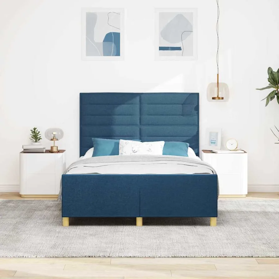 Cadre de lit avec tête de lit Bleu 140 x 190 cm tissu - 3