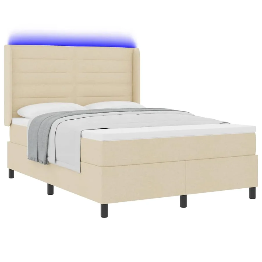 Lit à ressort LED avec matelas Crème 140 x 190 cm tissu - 3