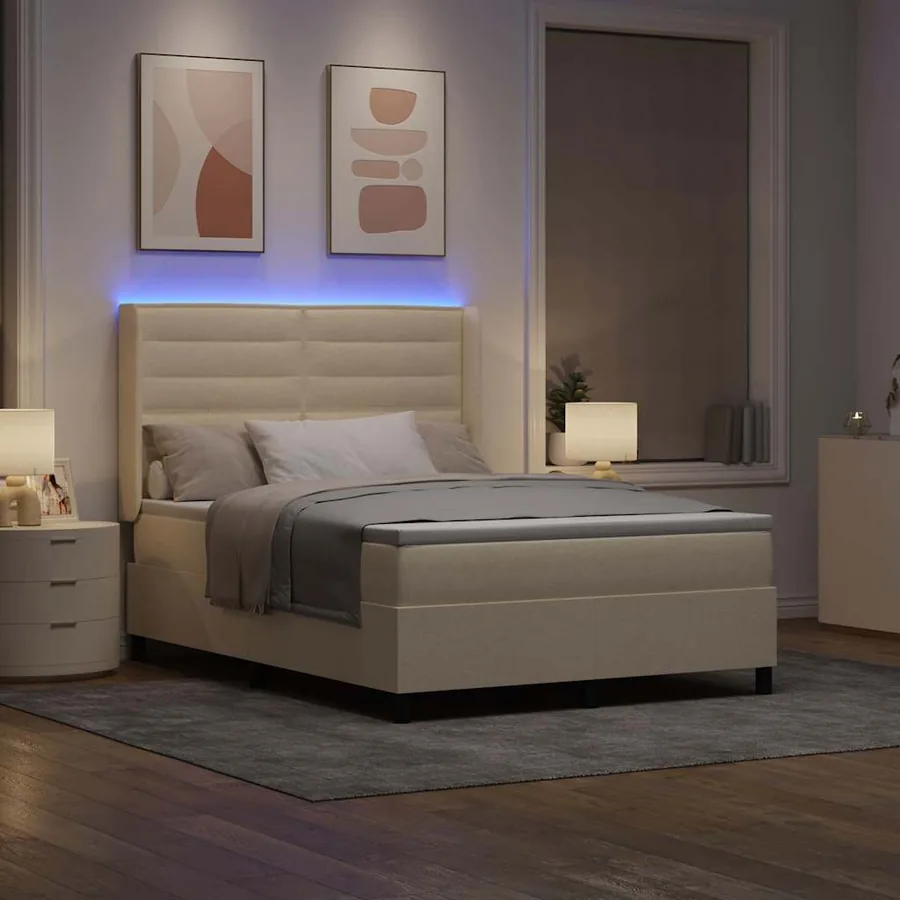 Lit à ressort LED avec matelas Crème 140 x 190 cm tissu - 5