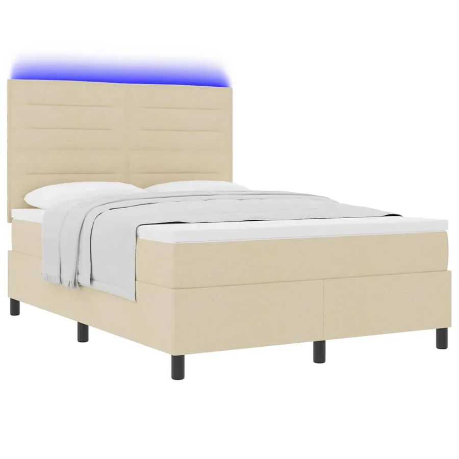 Lit à ressorts avec matelas avec LED Crème 140 x 190 cm tissu - 3