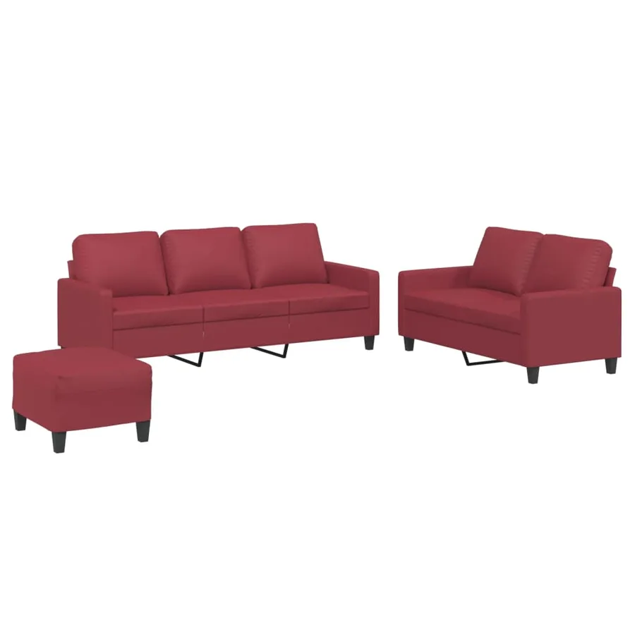 Ensemble de canapés 3 pcs et coussins Rouge bordeaux Similicuir - 2