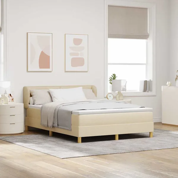 Lit à ressorts avec matelas Crème 140 x 190 cm tissu