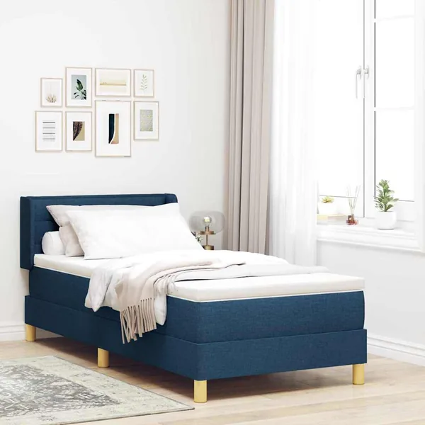 Lit à ressorts avec matelas Bleu 190 x 90 cm tissu