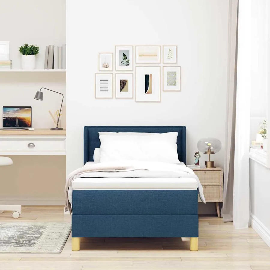 Lit à ressorts avec matelas Bleu 200 x 90 cm tissu - 3