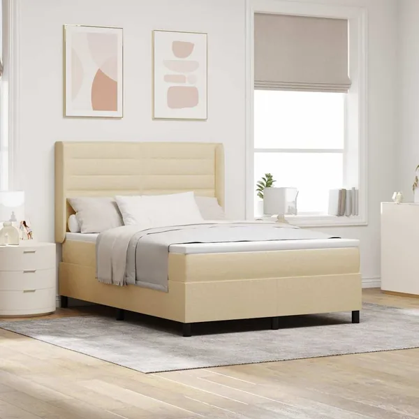 Lit à ressorts avec matelas Crème 190 x 140 cm tissu