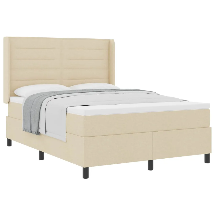Lit à ressorts avec matelas Crème 190 x 140 cm tissu - 2