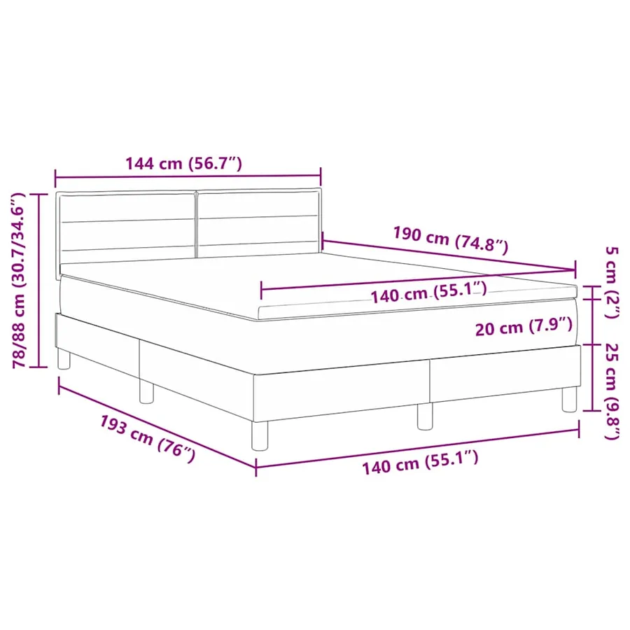 Lit à ressorts avec matelas avec LED Crème 140 x 190 cm tissu - 14
