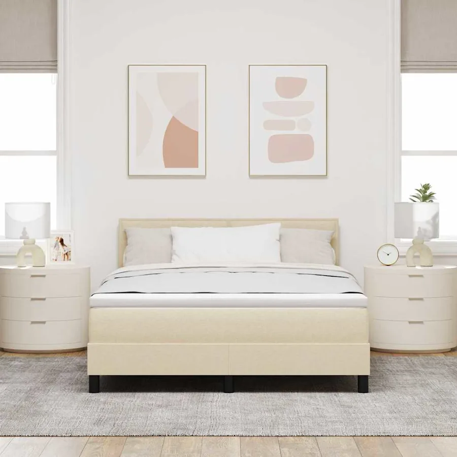 Lit à ressorts avec matelas avec LED Crème 140 x 190 cm tissu - 4