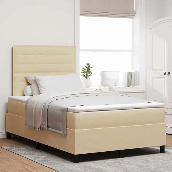 Lit à ressorts avec matelas Crème 120 x 190 cm tissu