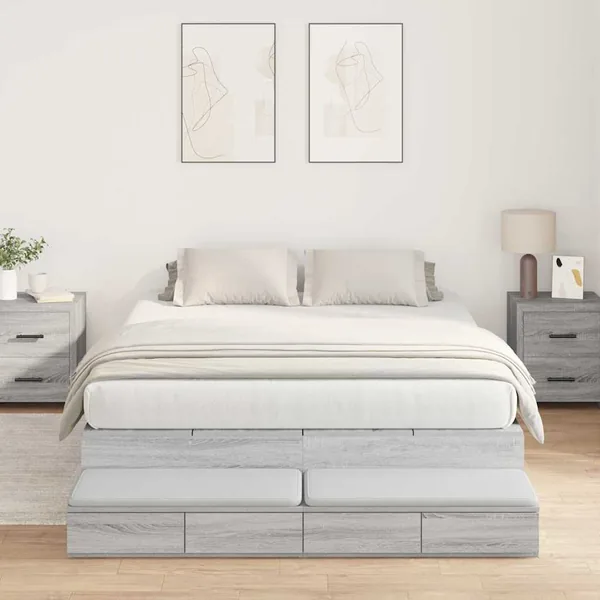 Cadre de lit avec rangement avec tiroir Gris Sonoma 150 cm