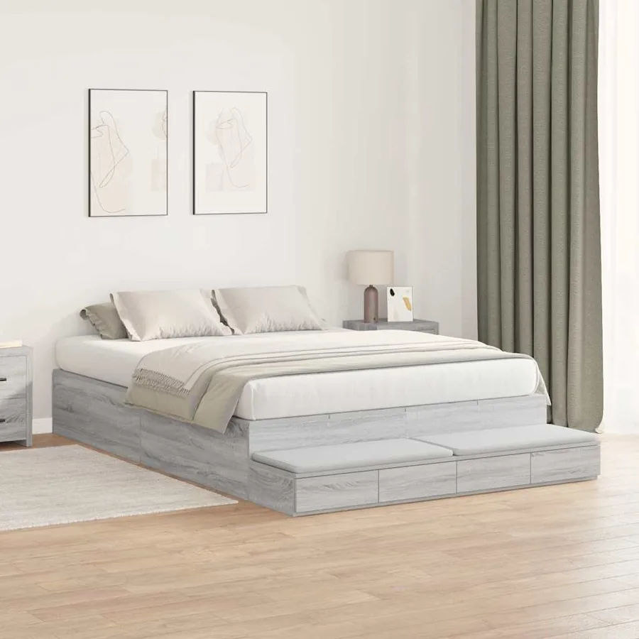 Cadre de lit avec rangement avec tiroir Gris Sonoma 150 cm - 5
