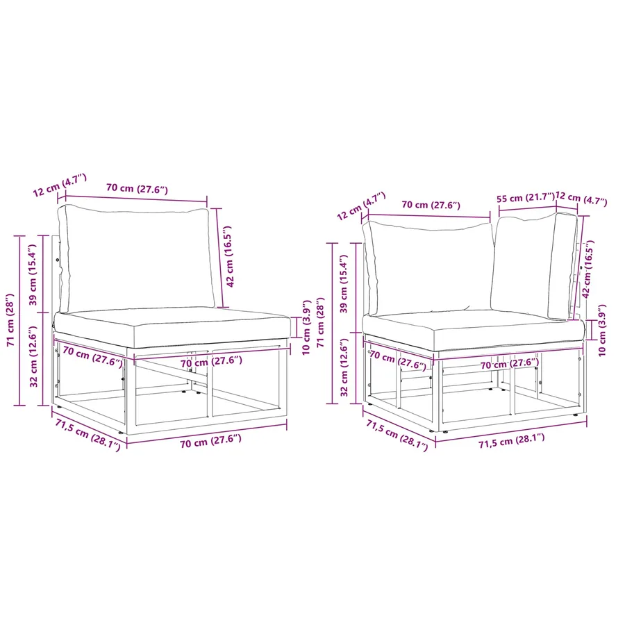 Ensemble de canapé de jardin avec coussin 9 pcs Noir Aluminium - 14
